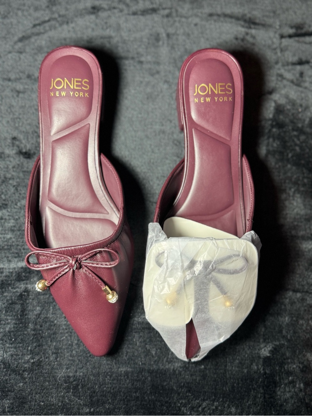 Jones New York Women's Burgundy Pointed-Toe Slide Mules with Bow Size 6 NIB